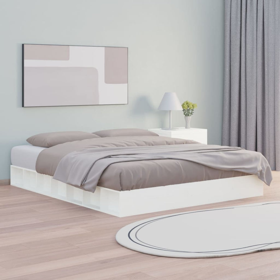 Bedframe Massief Hout 140 x 200 cm Wit