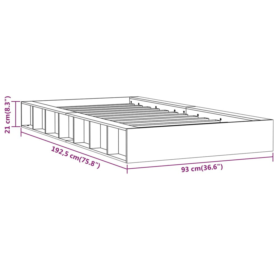 Bedframe Massief Hout 2Ft6 Small Single 75 x 190 cm Zwart