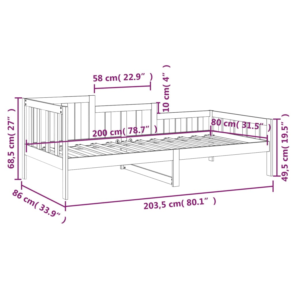 Slaapbank Zonder Matras Massief Grenenhout 80 x 200 cm Naturel
