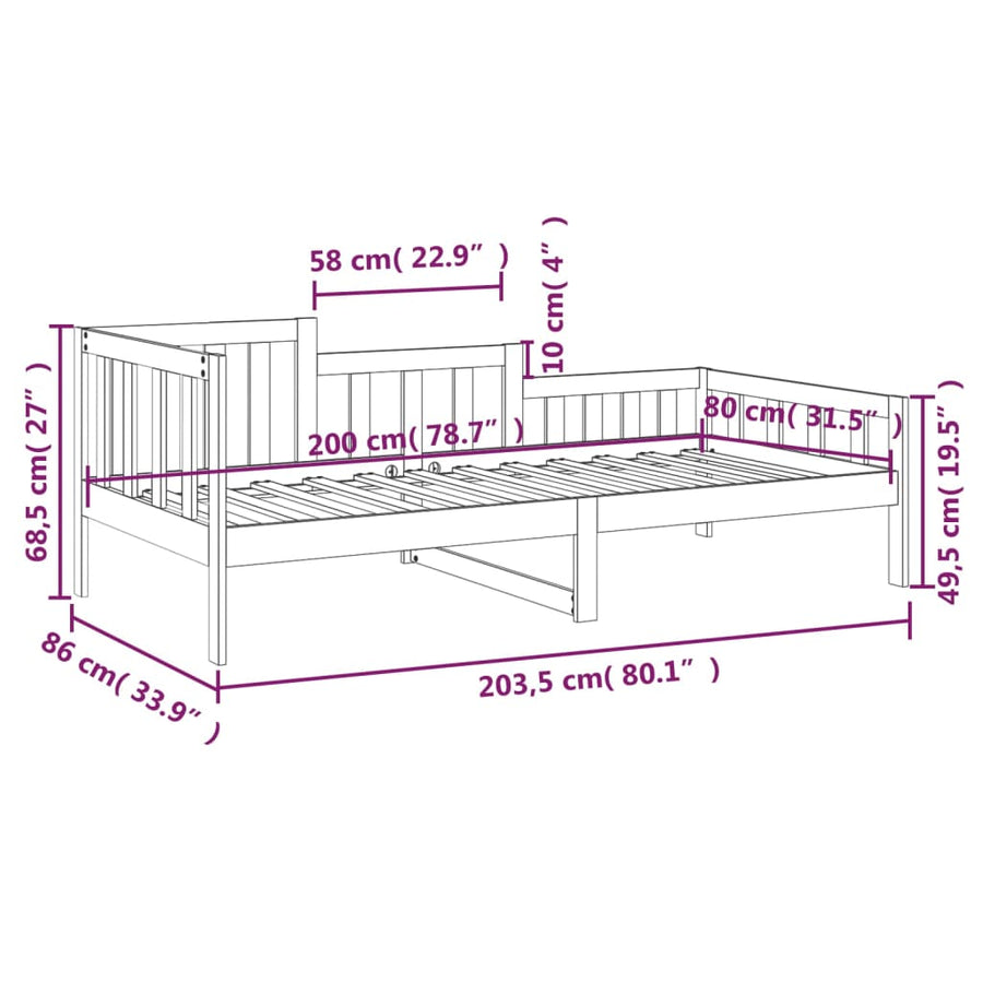 Slaapbank Zonder Matras Massief Grenenhout 80 x 200 cm Naturel
