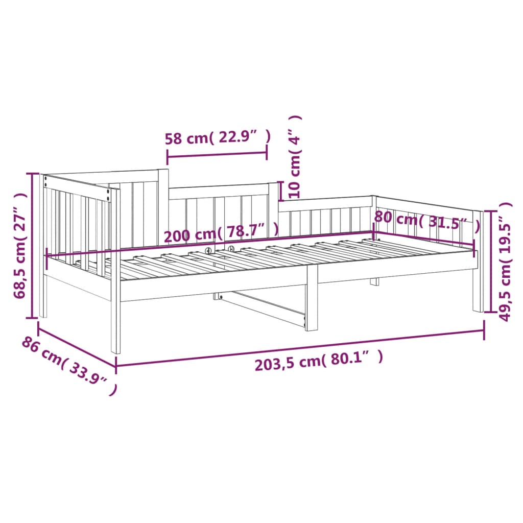 Slaapbank Zonder Matras Massief Grenenhout 80 x 200 cm Wit