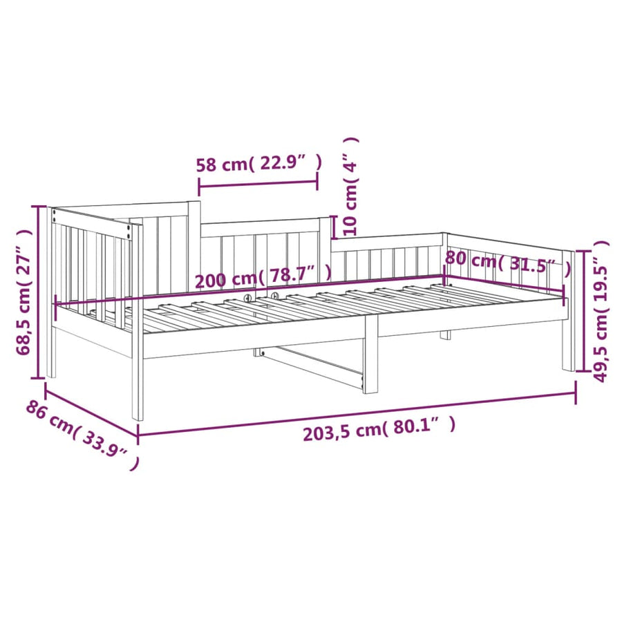 Slaapbank Zonder Matras Massief Grenenhout 80 x 200 cm Wit