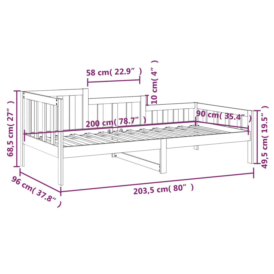 Slaapbank Zonder Matras Massief Grenenhout 90 x 200 cm Wit
