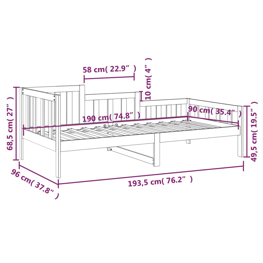 Slaapbank Zonder Matras Massief Grenenhout 90 x 190 cm Naturel