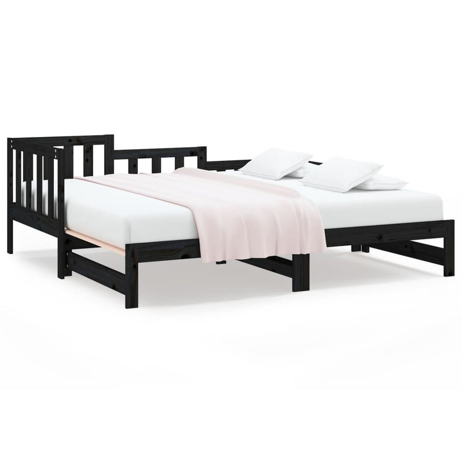 Slaapbank Uitschuifbaar 2X(80X200) Cm Massief Grenenhout Zwart