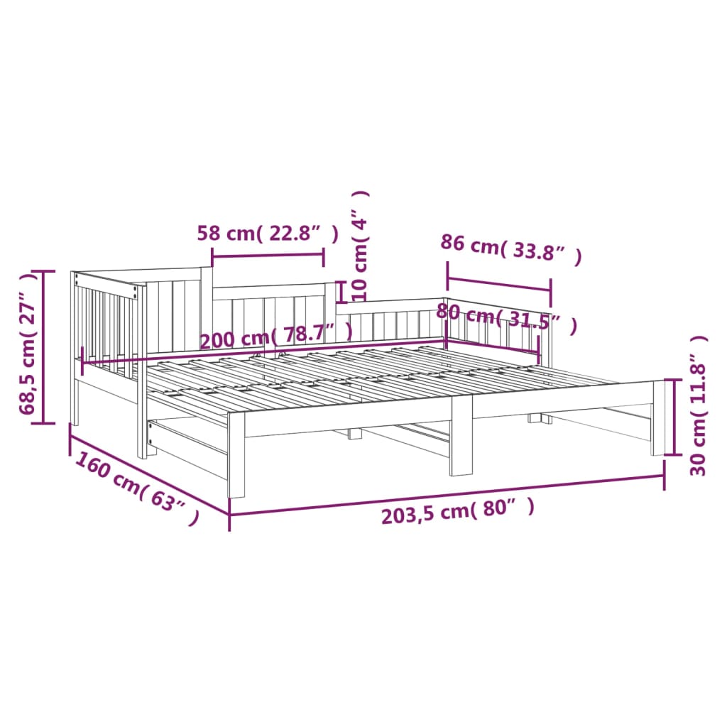 Slaapbank Uitschuifbaar 2X(80X200) Cm Massief Grenenhout Zwart