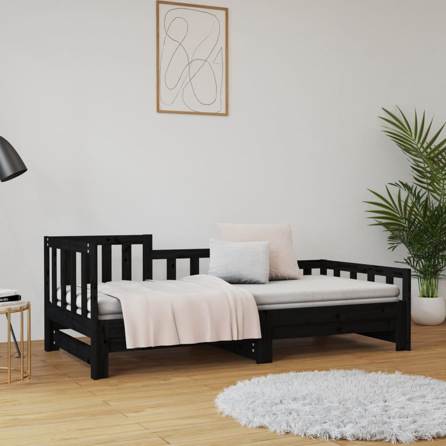 Slaapbank Uitschuifbaar 2X(80X200) Cm Massief Grenenhout Zwart