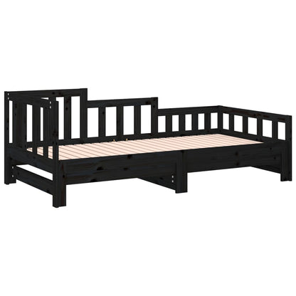 Slaapbank Uitschuifbaar 2X(80X200) Cm Massief Grenenhout Zwart