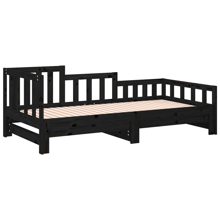 Slaapbank Uitschuifbaar 2X(80X200) Cm Massief Grenenhout Zwart