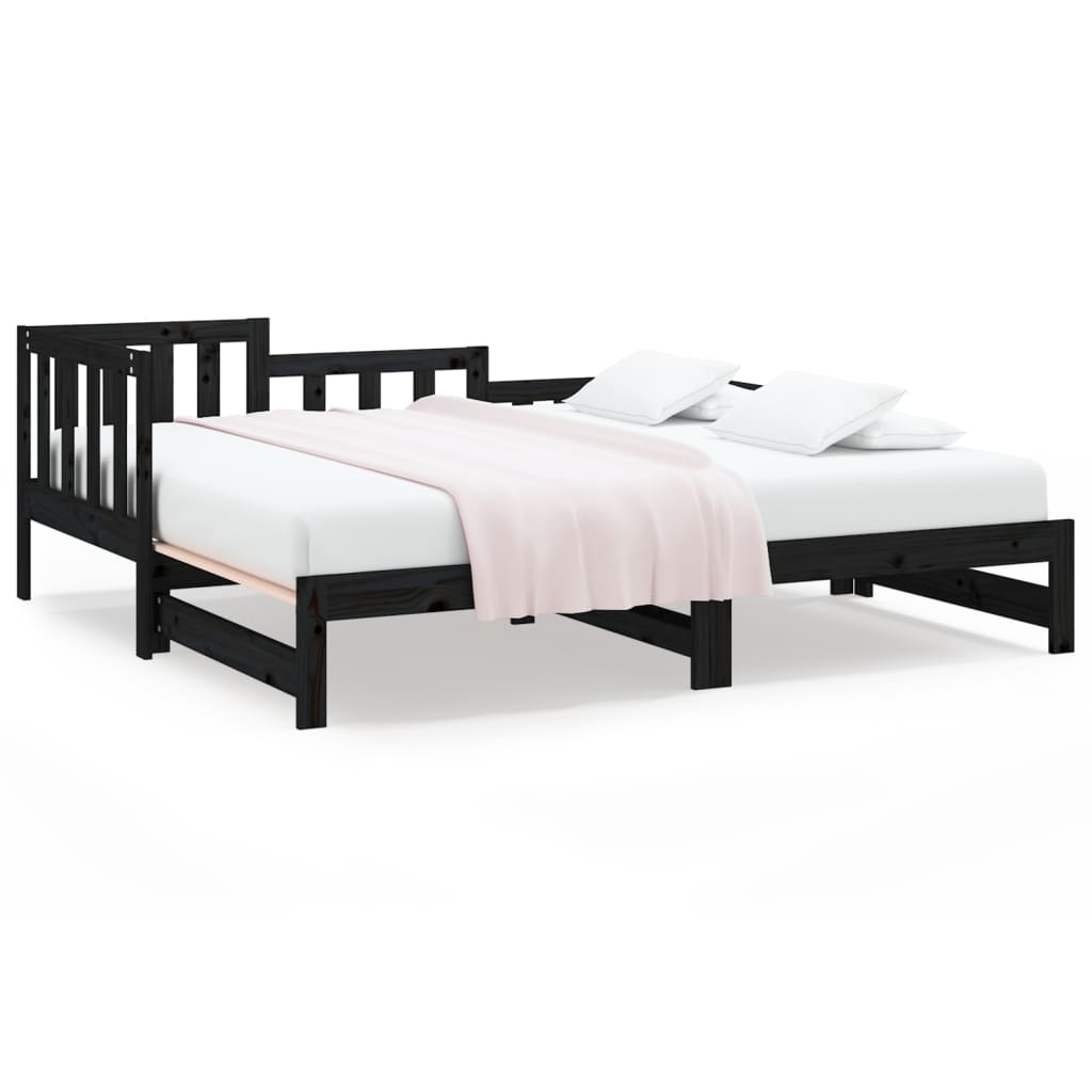 Slaapbank Uitschuifbaar Massief Grenenhout Zwart 2X(90X200) Cm