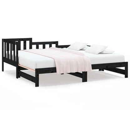 Slaapbank Uitschuifbaar Massief Grenenhout Zwart 2X(90X200) Cm