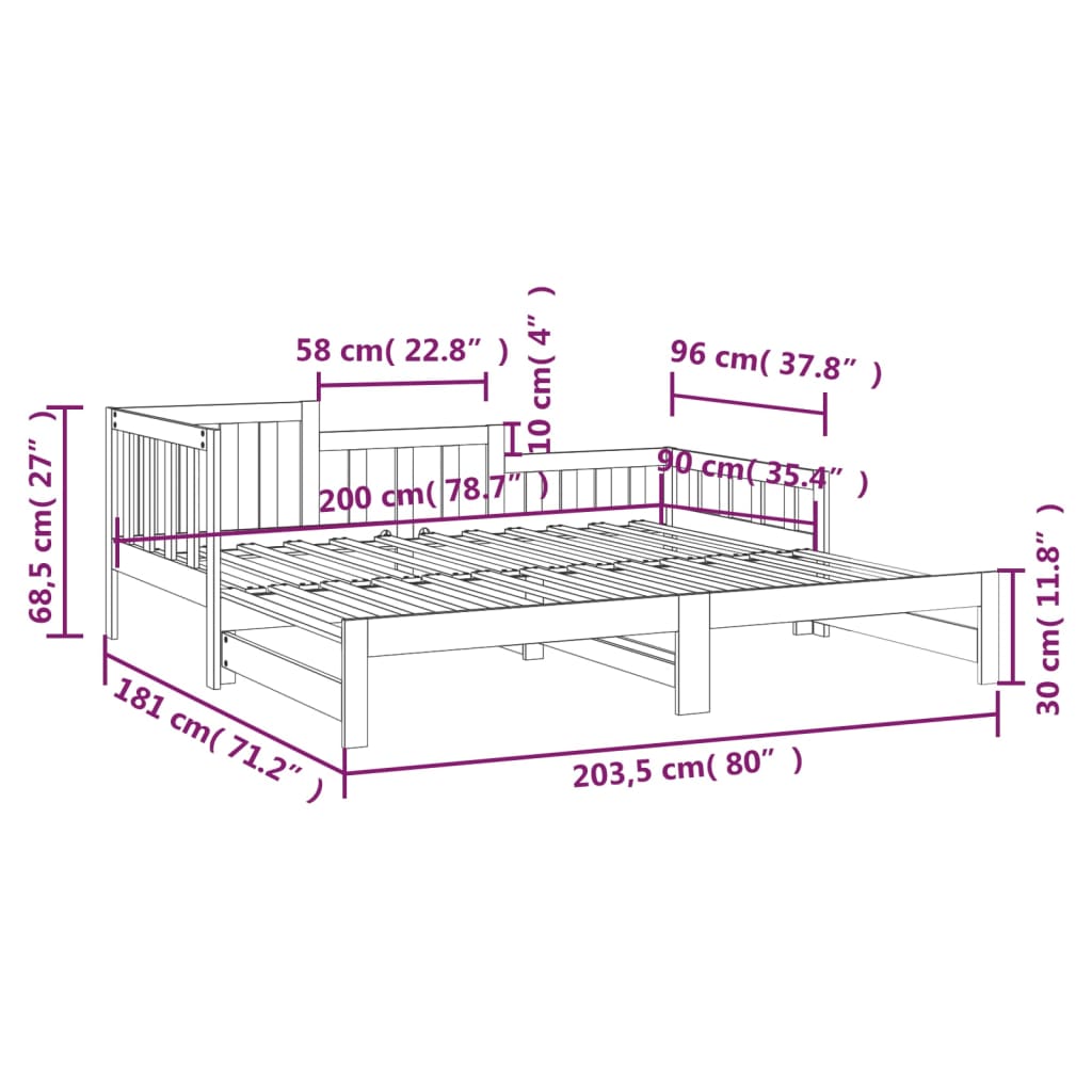 Slaapbank Uitschuifbaar Massief Grenenhout Zwart 2X(90X200) Cm