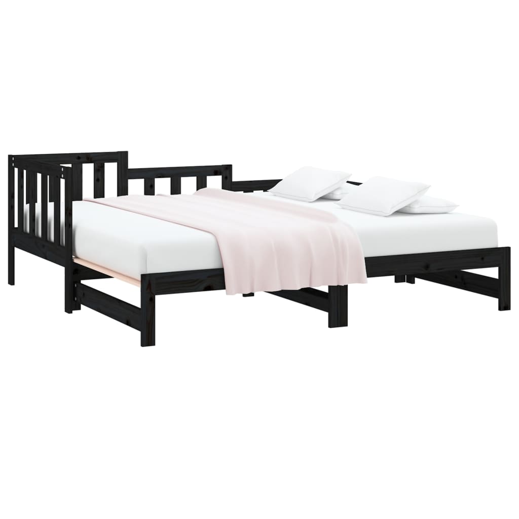 Slaapbank Uitschuifbaar Massief Grenenhout Zwart 2X(90X200) Cm