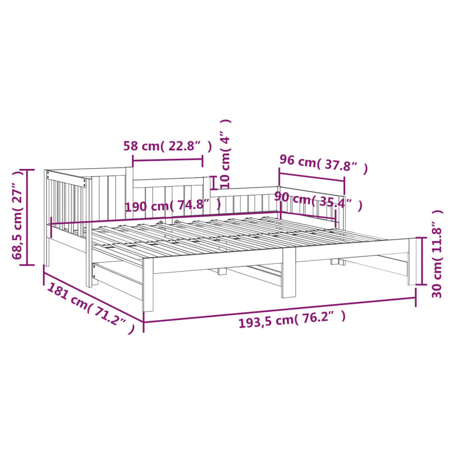 Slaapbank Uitschuifbaar Massief Grenenhout Wit 2X(90X190) Cm