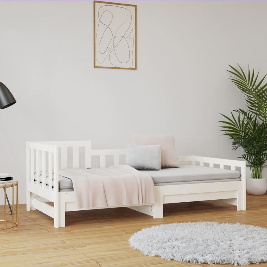 Slaapbank Uitschuifbaar Massief Grenenhout Wit 2X(90X190) Cm