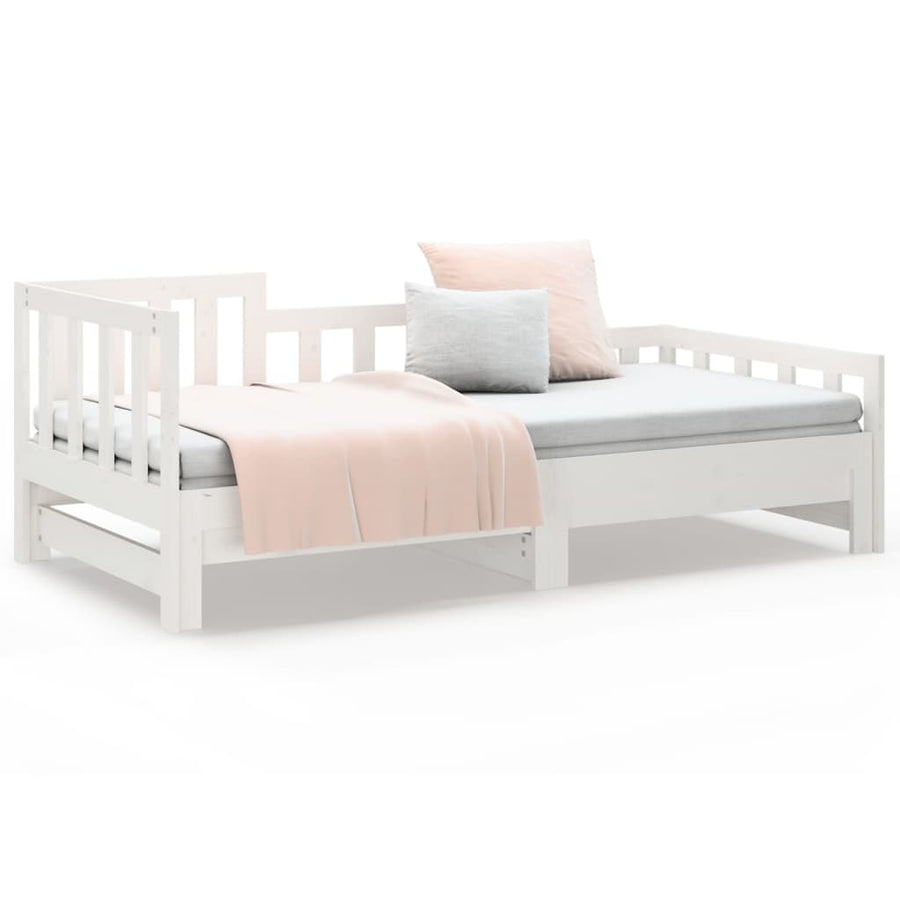 Slaapbank Uitschuifbaar Massief Grenenhout Wit 2X(90X190) Cm