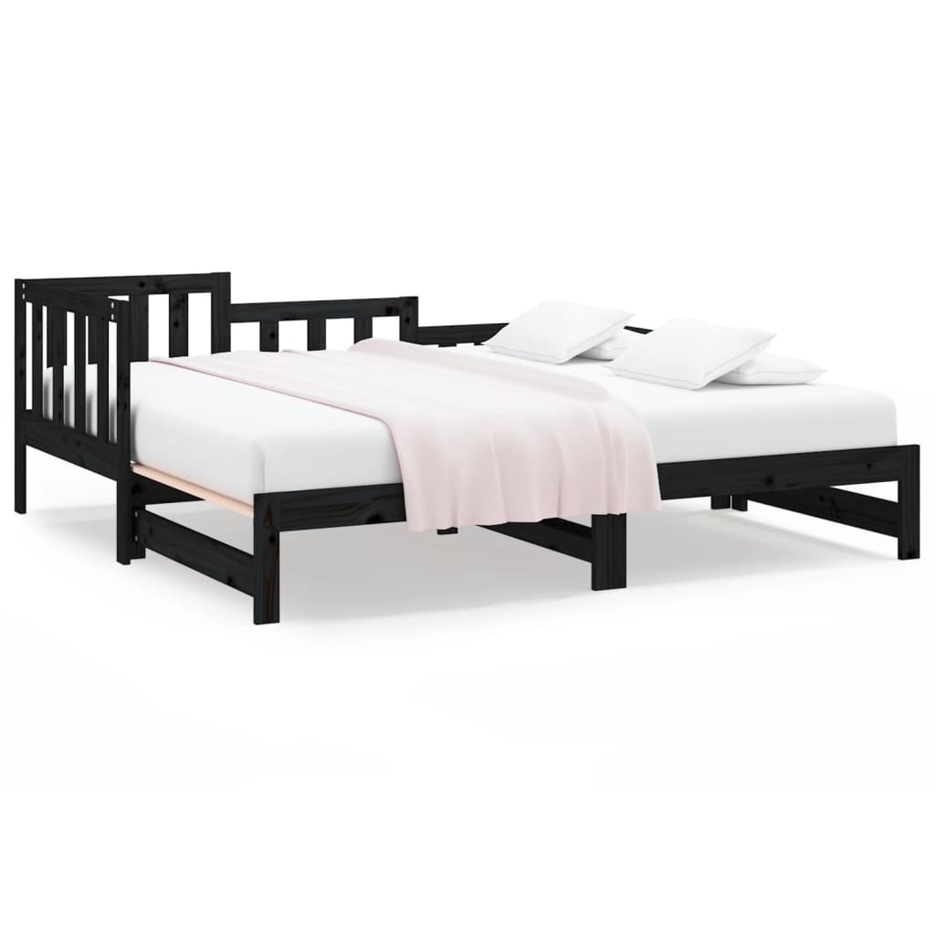 Slaapbank Uitschuifbaar Massief Grenenhout Zwart 2X(90X190) Cm