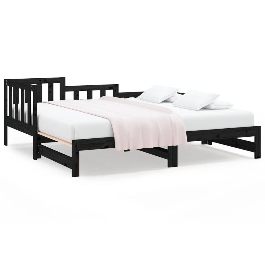 Slaapbank Uitschuifbaar Massief Grenenhout Zwart 2X(90X190) Cm