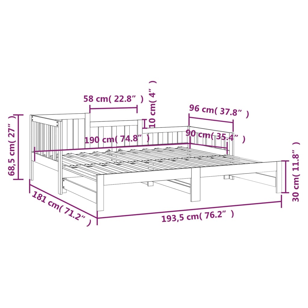 Slaapbank Uitschuifbaar Massief Grenenhout Zwart 2X(90X190) Cm