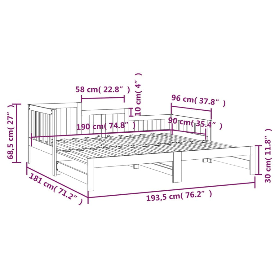 Slaapbank Uitschuifbaar Massief Grenenhout Zwart 2X(90X190) Cm