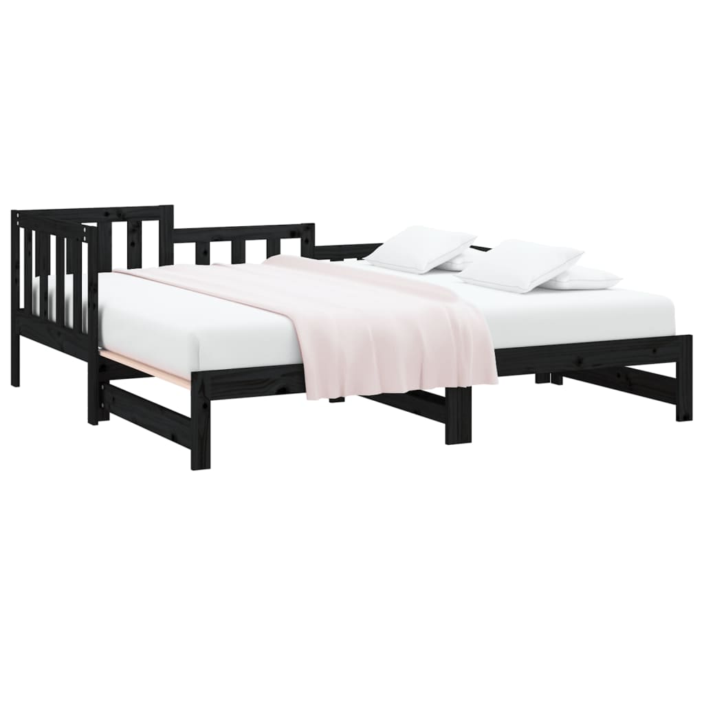 Slaapbank Uitschuifbaar Massief Grenenhout Zwart 2X(90X190) Cm