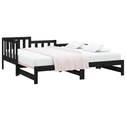 Slaapbank Uitschuifbaar Massief Grenenhout Zwart 2X(90X190) Cm