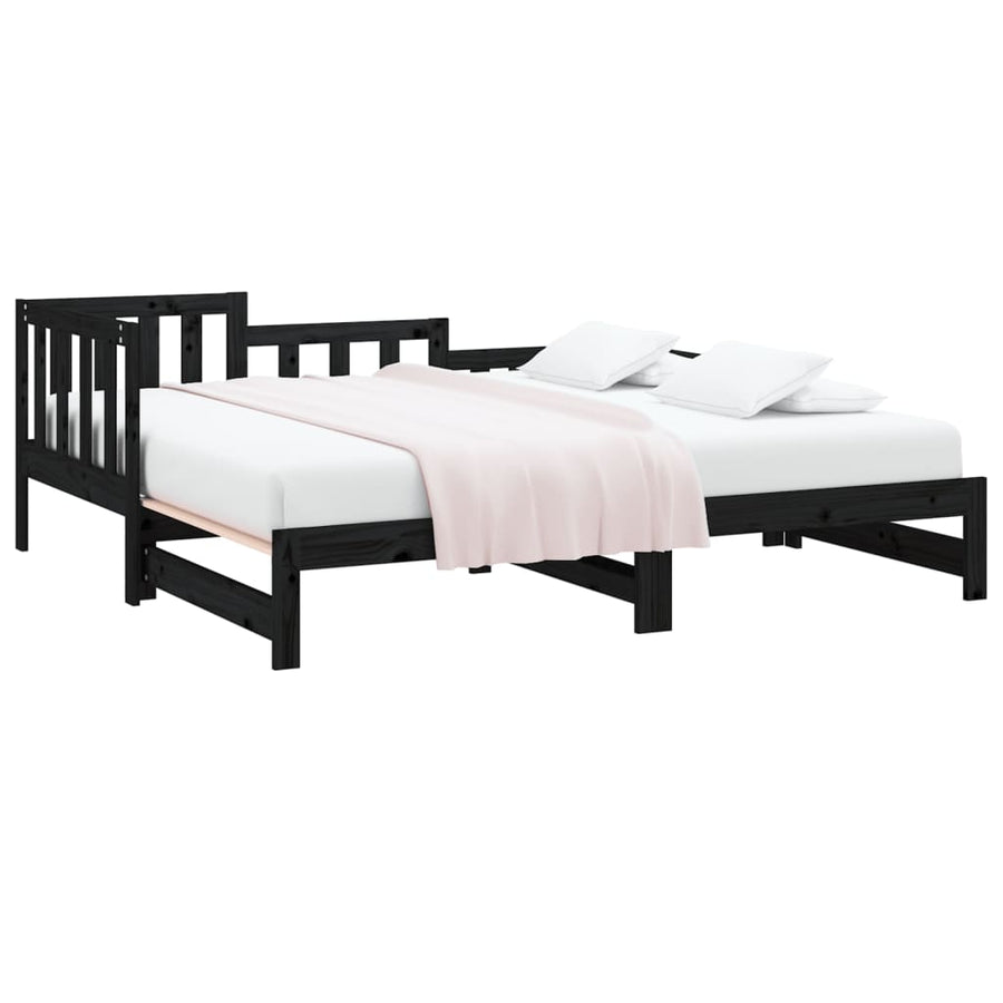 Slaapbank Uitschuifbaar Massief Grenenhout Zwart 2X(90X190) Cm