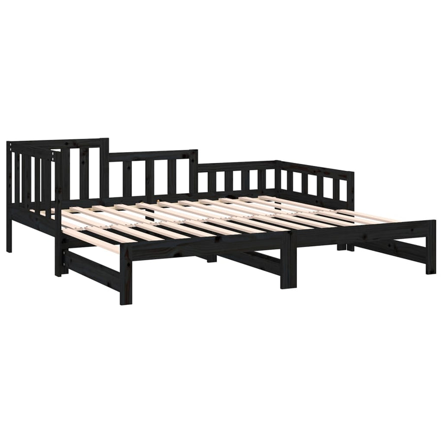 Slaapbank Uitschuifbaar Massief Grenenhout Zwart 2X(90X190) Cm