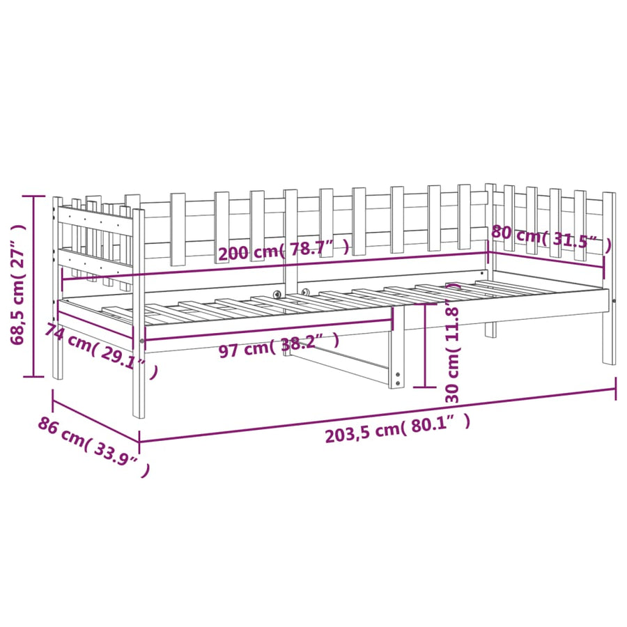 Slaapbank Zonder Matras Massief Grenenhout 80 x 200 cm Wit