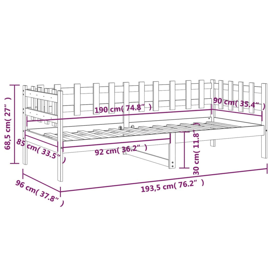 Slaapbank Zonder Matras Massief Grenenhout 90 x 190 cm Wit