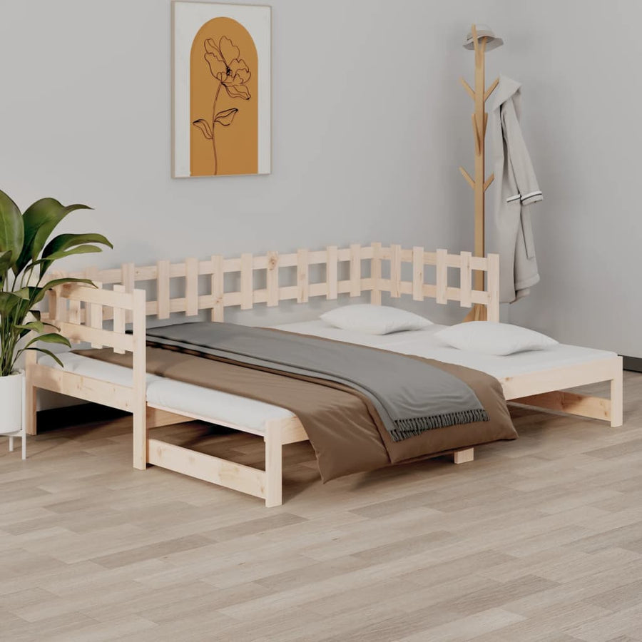 Slaapbank uitschuifbaar 2x(80x200) cm massief grenenhout