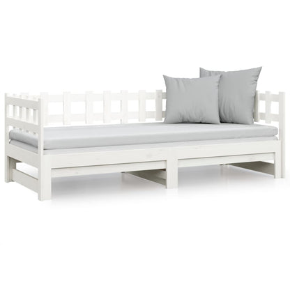 Slaapbank uitschuifbaar 2x(80x200) cm massief grenenhout wit