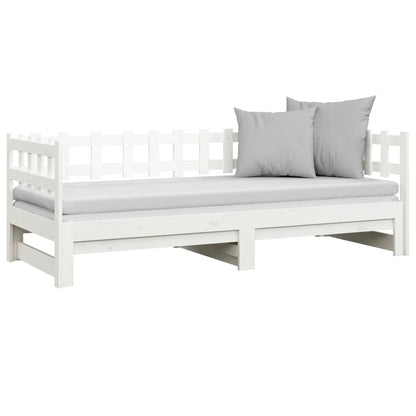 Slaapbank uitschuifbaar 2x(80x200) cm massief grenenhout wit