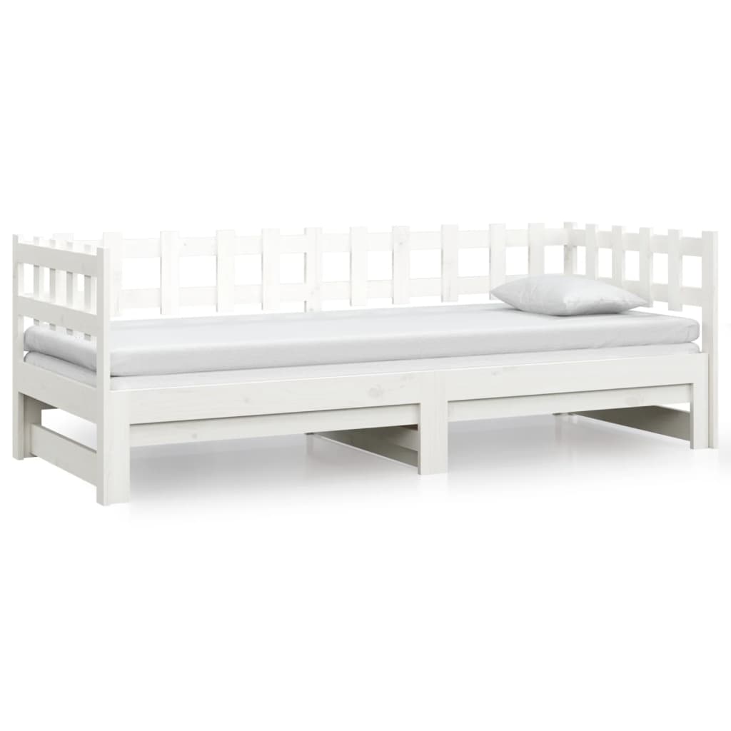 Slaapbank uitschuifbaar 2x(80x200) cm massief grenenhout wit