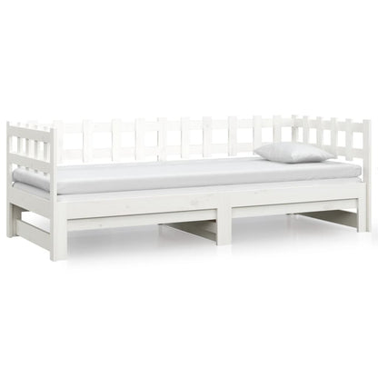 Slaapbank uitschuifbaar 2x(80x200) cm massief grenenhout wit