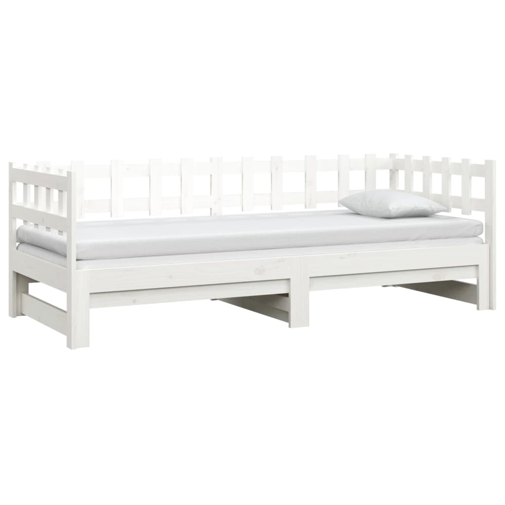 Slaapbank uitschuifbaar 2x(80x200) cm massief grenenhout wit