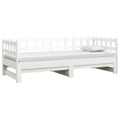 Slaapbank uitschuifbaar 2x(80x200) cm massief grenenhout wit