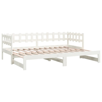 Slaapbank uitschuifbaar 2x(80x200) cm massief grenenhout wit