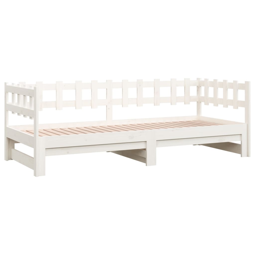 Slaapbank uitschuifbaar 2x(80x200) cm massief grenenhout wit