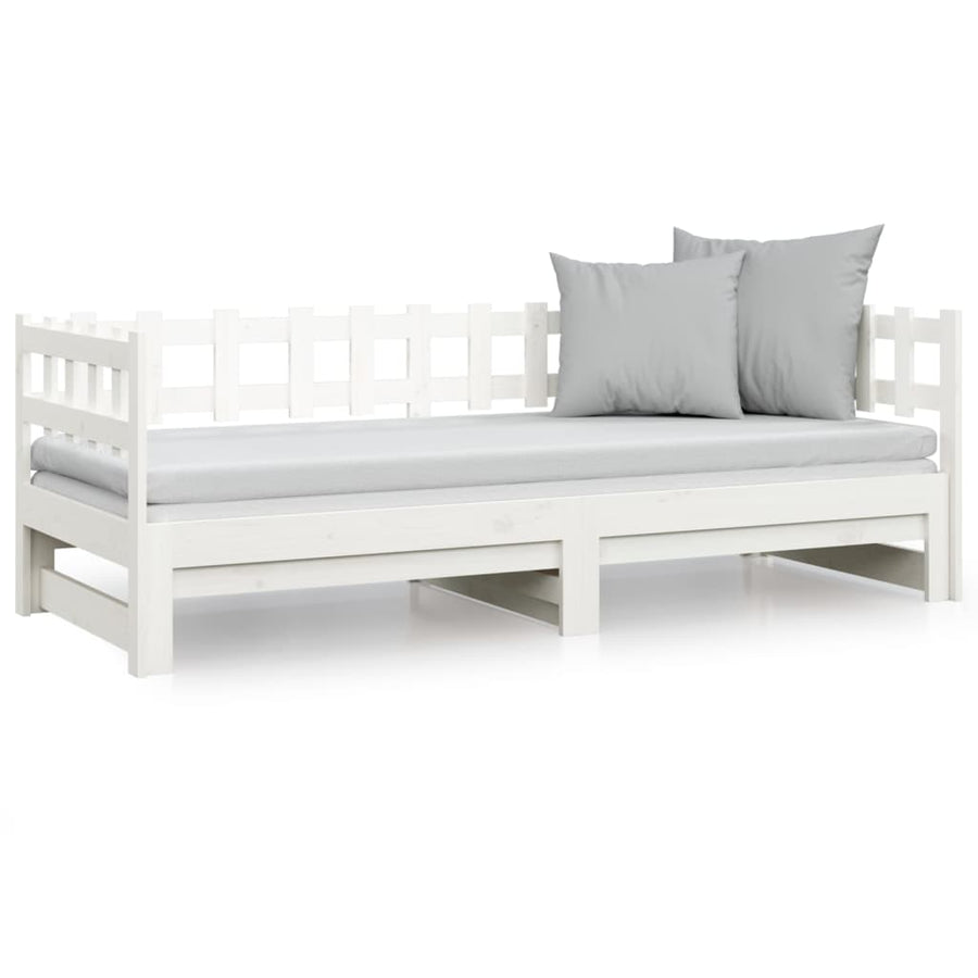 Slaapbank uitschuifbaar massief grenenhout wit 2x(90x200) cm