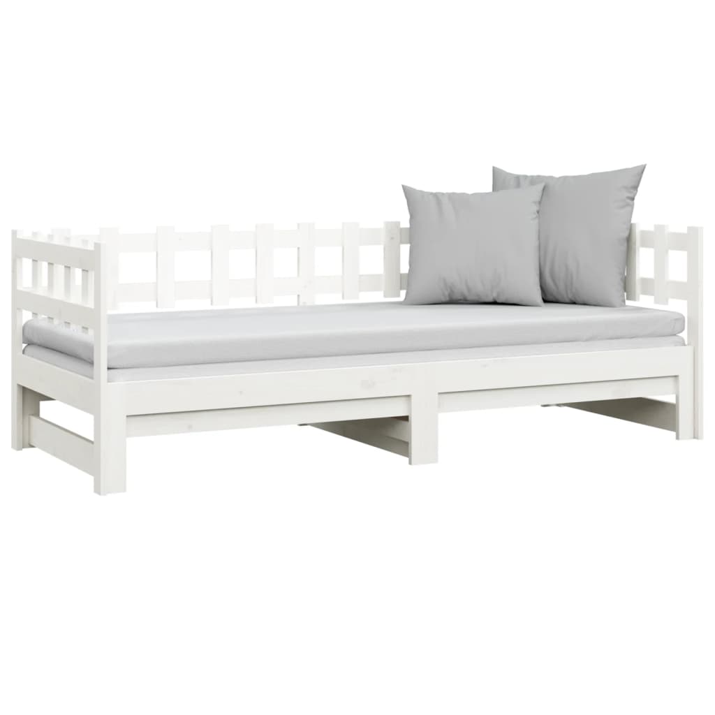 Slaapbank uitschuifbaar massief grenenhout wit 2x(90x200) cm