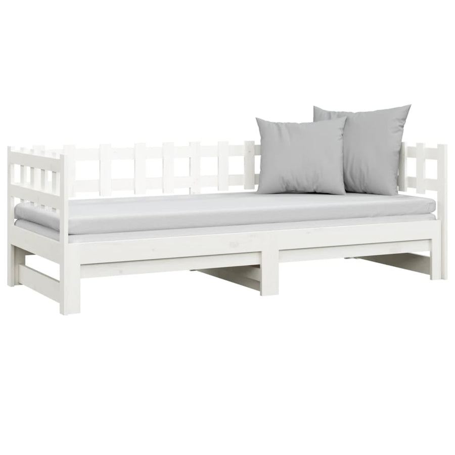 Slaapbank uitschuifbaar massief grenenhout wit 2x(90x200) cm