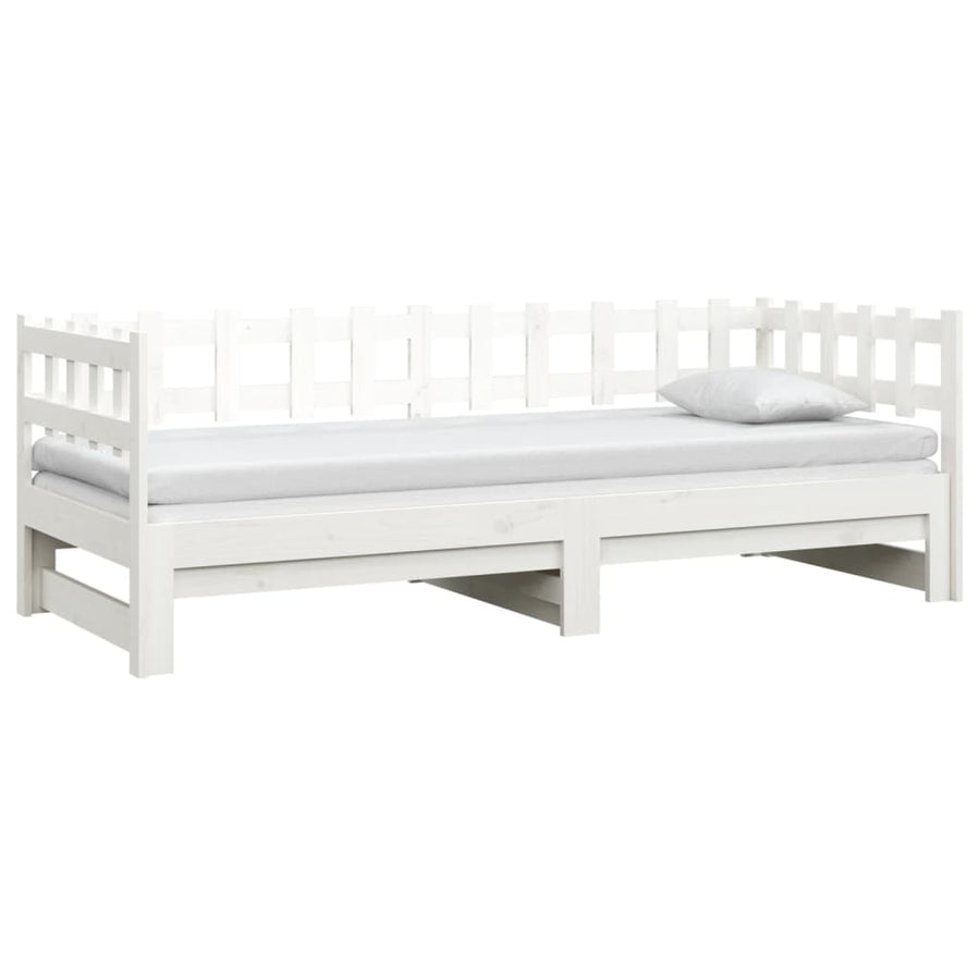 Slaapbank uitschuifbaar massief grenenhout wit 2x(90x200) cm
