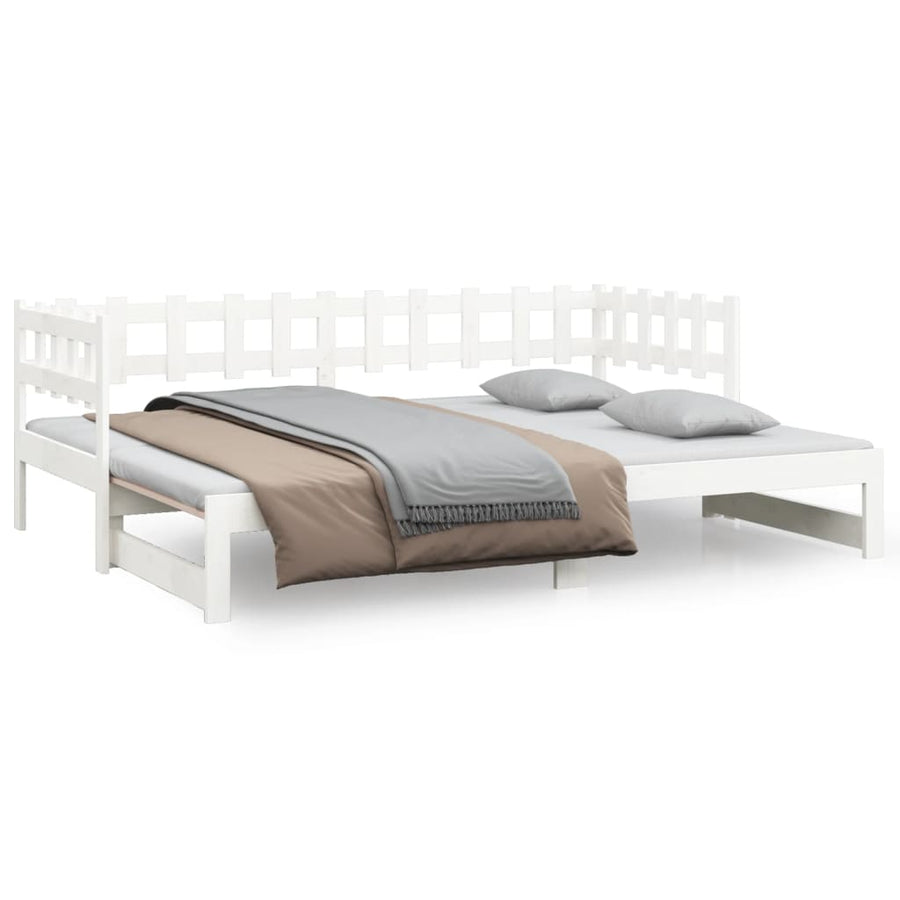 Slaapbank uitschuifbaar massief grenenhout wit 2x(90x190) cm