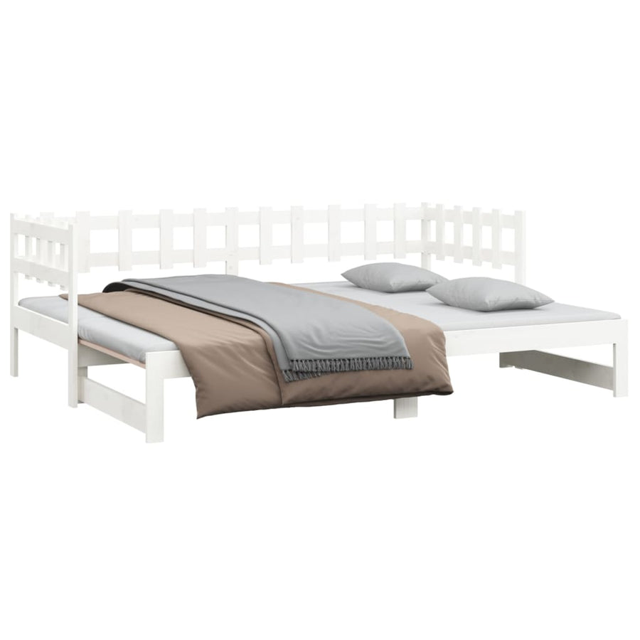 Slaapbank uitschuifbaar massief grenenhout wit 2x(90x190) cm