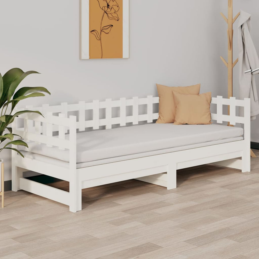 Slaapbank uitschuifbaar massief grenenhout wit 2x(90x190) cm