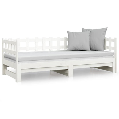 Slaapbank uitschuifbaar massief grenenhout wit 2x(90x190) cm