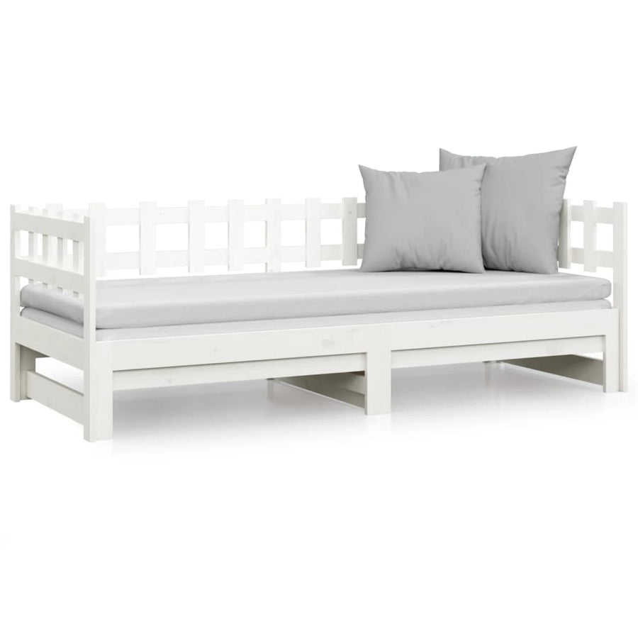 Slaapbank uitschuifbaar massief grenenhout wit 2x(90x190) cm