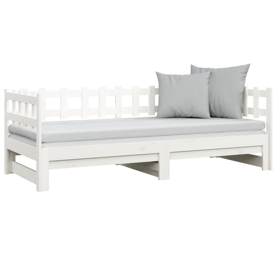 Slaapbank uitschuifbaar massief grenenhout wit 2x(90x190) cm