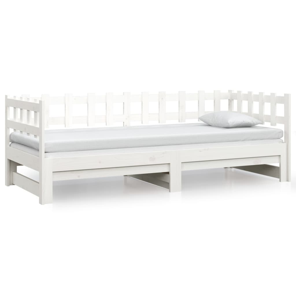 Slaapbank uitschuifbaar massief grenenhout wit 2x(90x190) cm